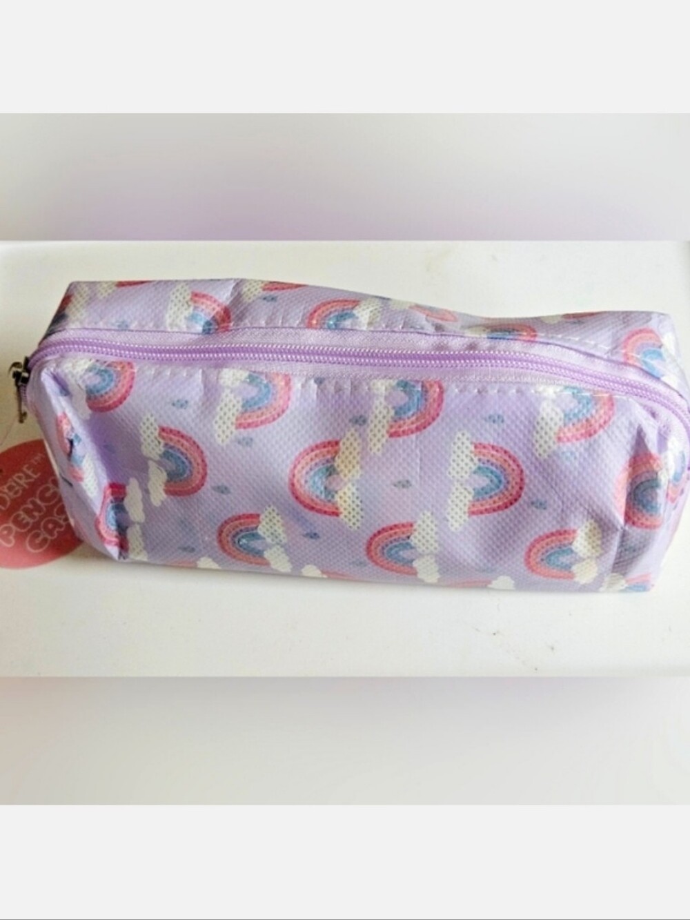 NWT SMALL LILAC ZIPPER POUCH WITH PASTEL RAINBOWS!